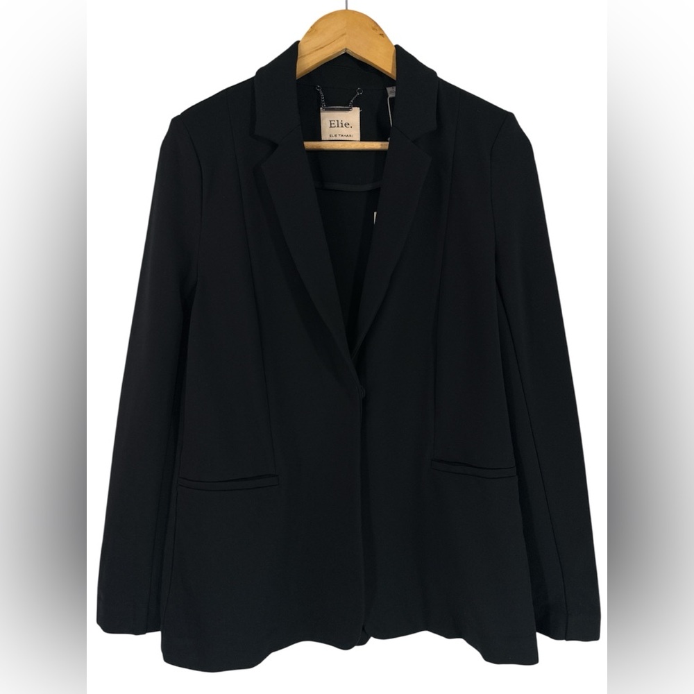 NWT Elie Tahari Black One Button Stretch Blazer Jacket Women’s 8 Classic Career